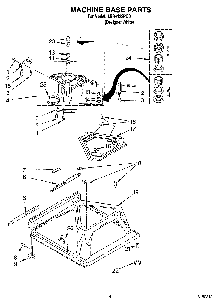 MACHINE BASE PARTS Diagram and Parts List for LBR4132PQ0  Whirlpool Washer