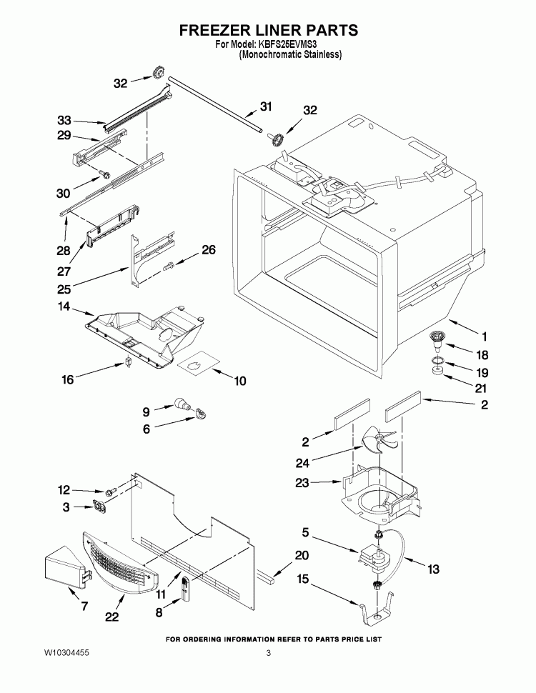 FREEZER LINER PARTS Diagram and Parts List for KBFS25EVMS3  KitchenAid Refrigerator