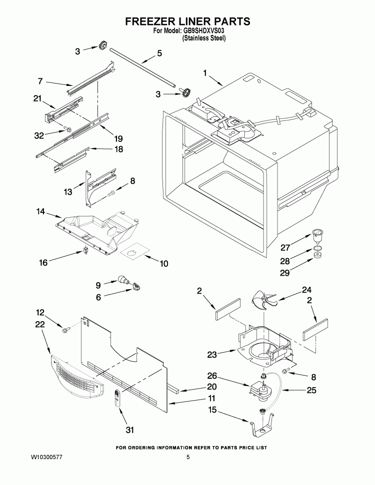 FREEZER LINER PARTS Diagram and Parts List for GB9SHDXVS03  Whirlpool Refrigerator