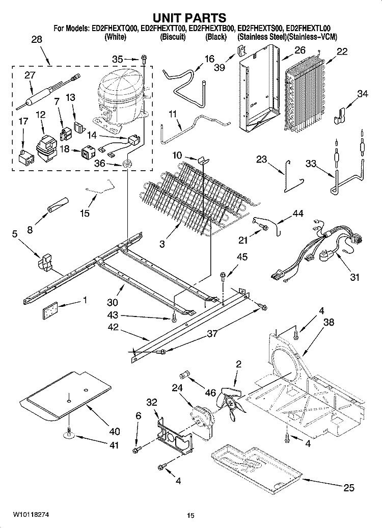 UNIT PARTS Diagram and Parts List for ED2FHEXTB00  Whirlpool Refrigerator