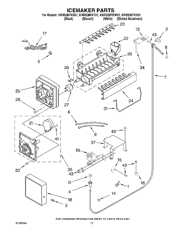 ICEMAKER Diagram and Parts List for KBRS36FKW01  KitchenAid Refrigerator