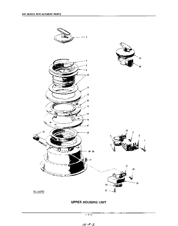UPPER HOUSING Diagram and Parts List for KWD200  KitchenAid Food Waste Disposer