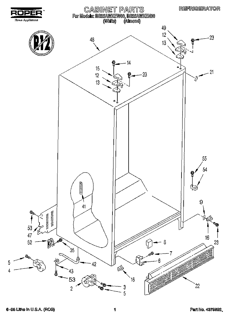CABINET Diagram and Parts List for RS25AWXEW00  Roper Refrigerator