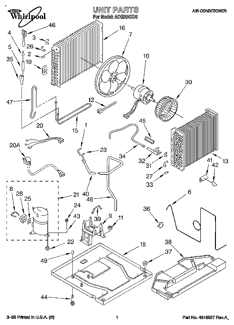 UNIT, LITERATURE Diagram and Parts List for ACQ294XD0  Whirlpool Air Conditioner