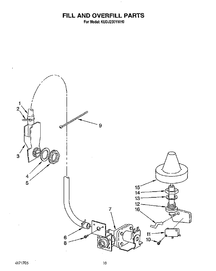 FILL AND OVERFILL Diagram and Parts List for KUDJ230YWH0  KitchenAid Dishwasher