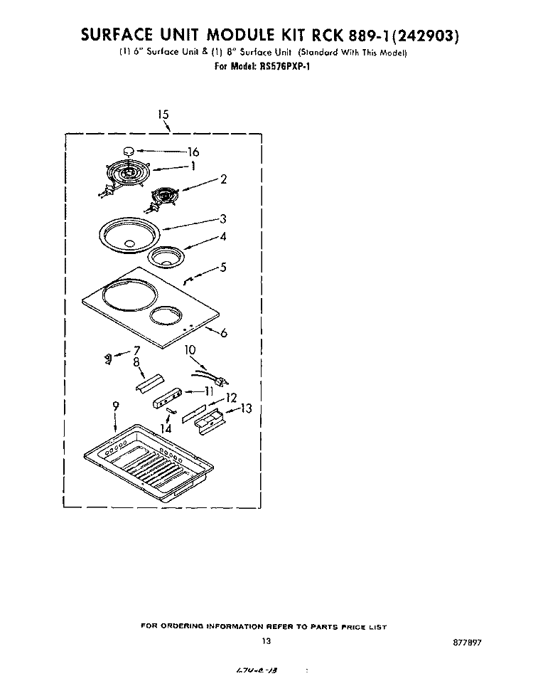 SURFACE UNIT RCK889-1 , LITERATURE Diagram and Parts List for RS576PXP1  Whirlpool Range