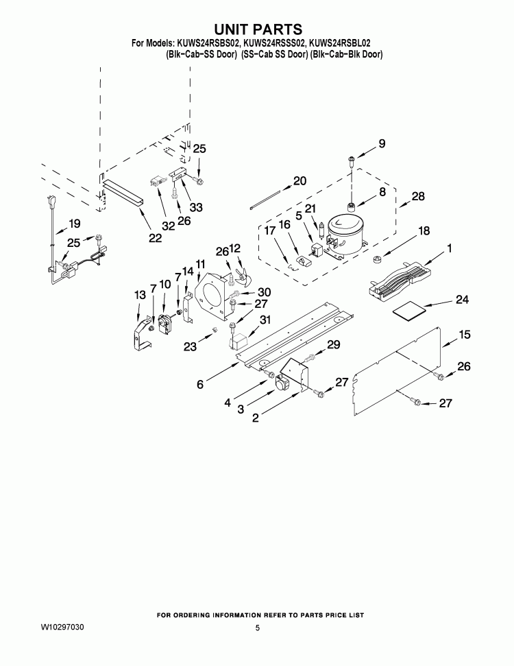 UNIT PARTS Diagram and Parts List for KUWS24RSBS02  KitchenAid Wine and Beverage Cooler
