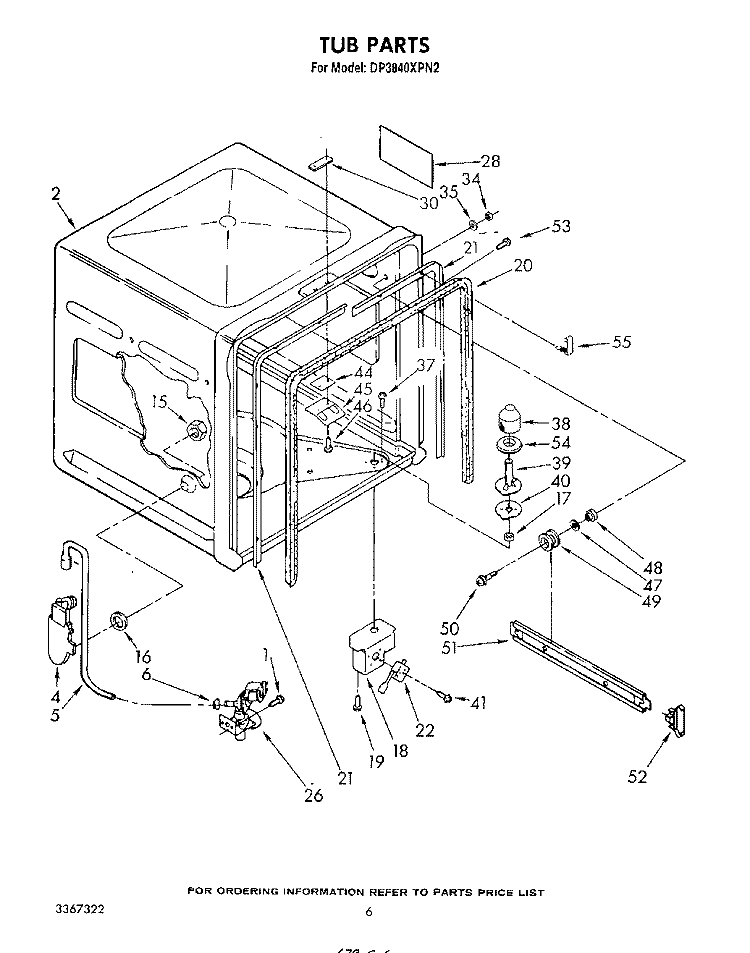 TUB , LITERATURE AND OPTIONAL Diagram and Parts List for DP3840XPN2  Whirlpool Dishwasher