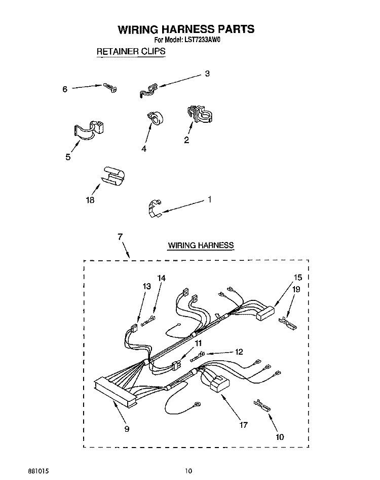 WIRING HARNESS Diagram and Parts List for LST7233AW0  Whirlpool Washer