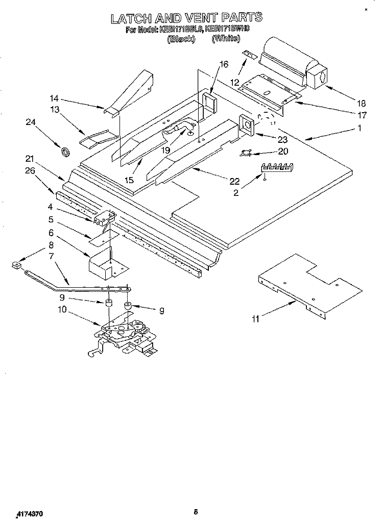 LATCH AND VENT Diagram and Parts List for KEBI171BWH0  KitchenAid Wall Oven