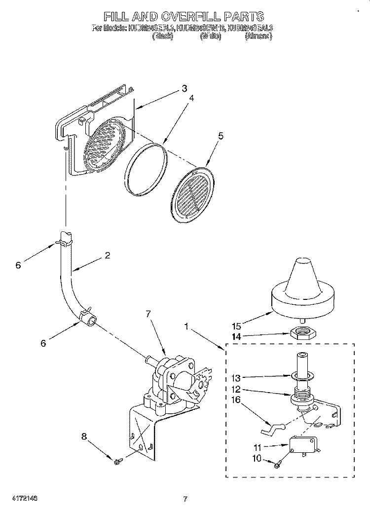 FILL AND OVERFILL Diagram and Parts List for KUDM24SEWH3  KitchenAid Dishwasher