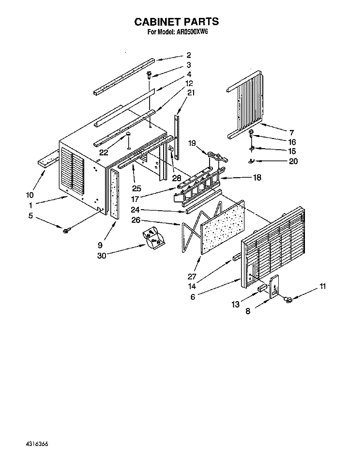 CABINET Diagram and Parts List for AR0500XW6  Whirlpool Air Conditioner