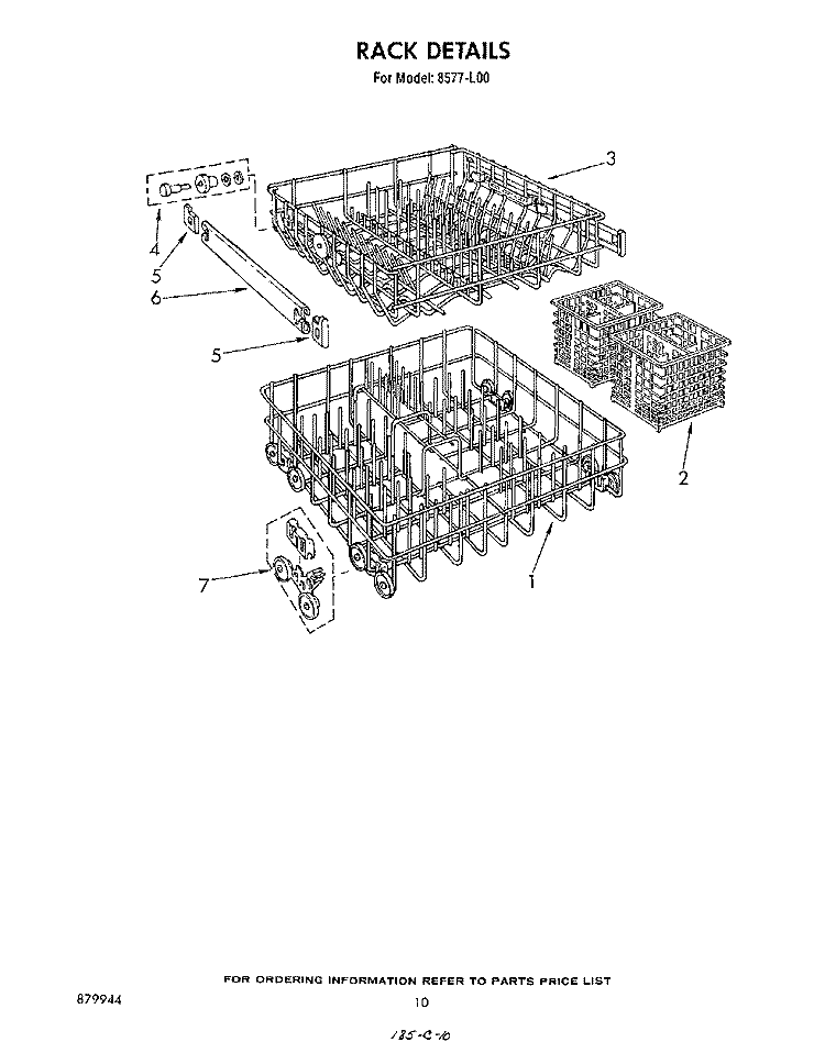 RACK Diagram and Parts List for 8577L00  Roper Dishwasher