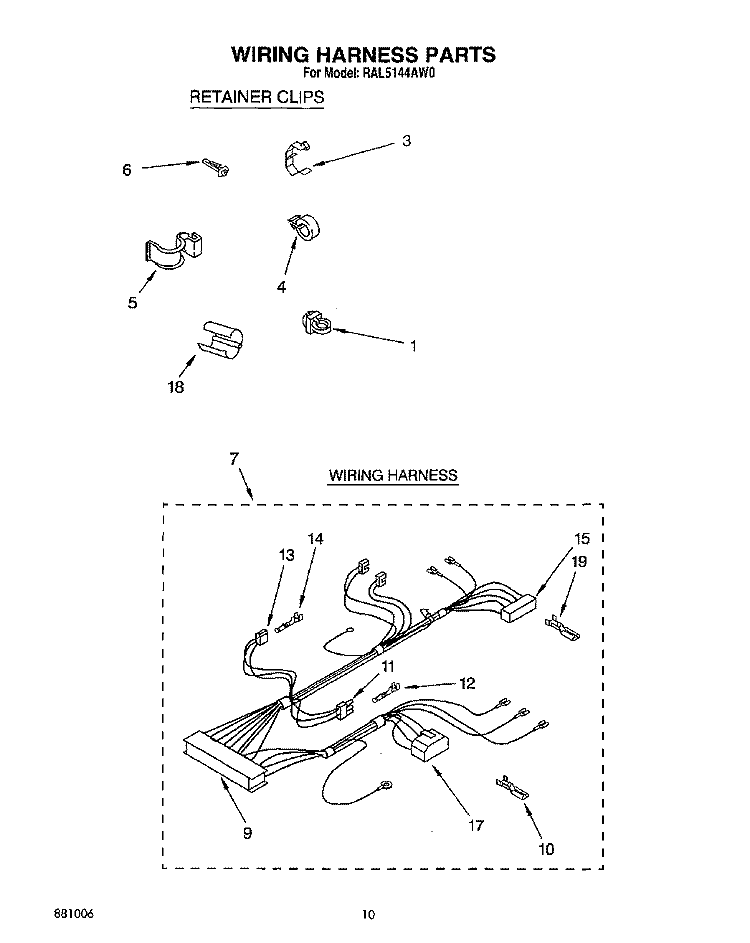 WIRING HARNESS Diagram and Parts List for RAL5144AL0  Whirlpool Washer