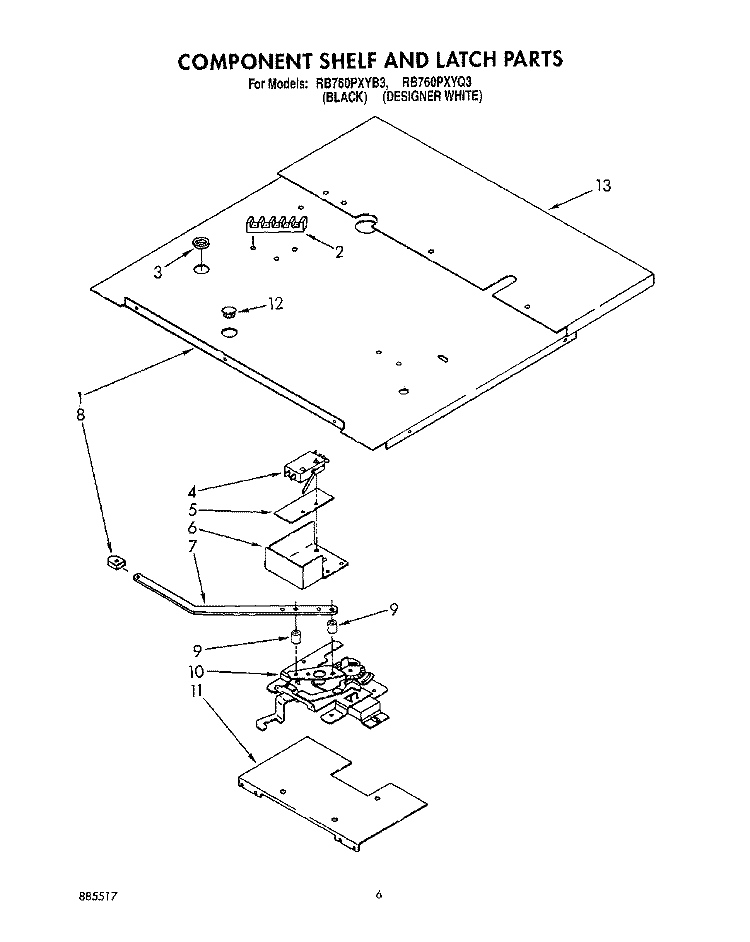 COMPONENT SHELF AND LATCH Diagram and Parts List for RB760PXYQ3  Whirlpool Wall Oven