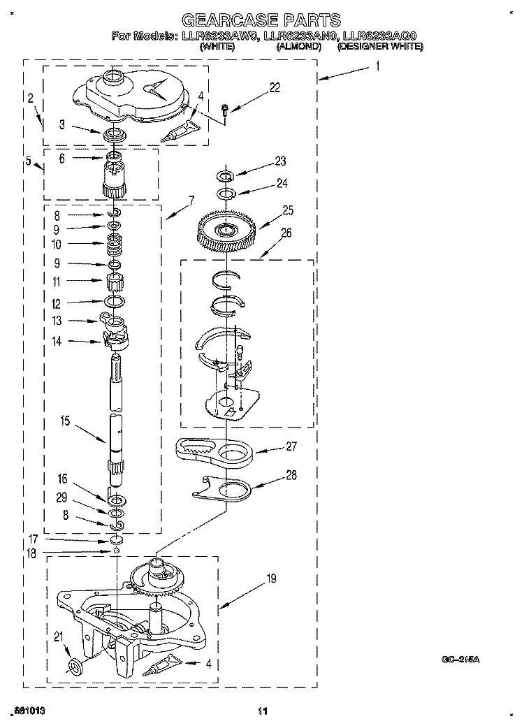 GEARCASE Diagram and Parts List for LLR6233AN0  Whirlpool Washer