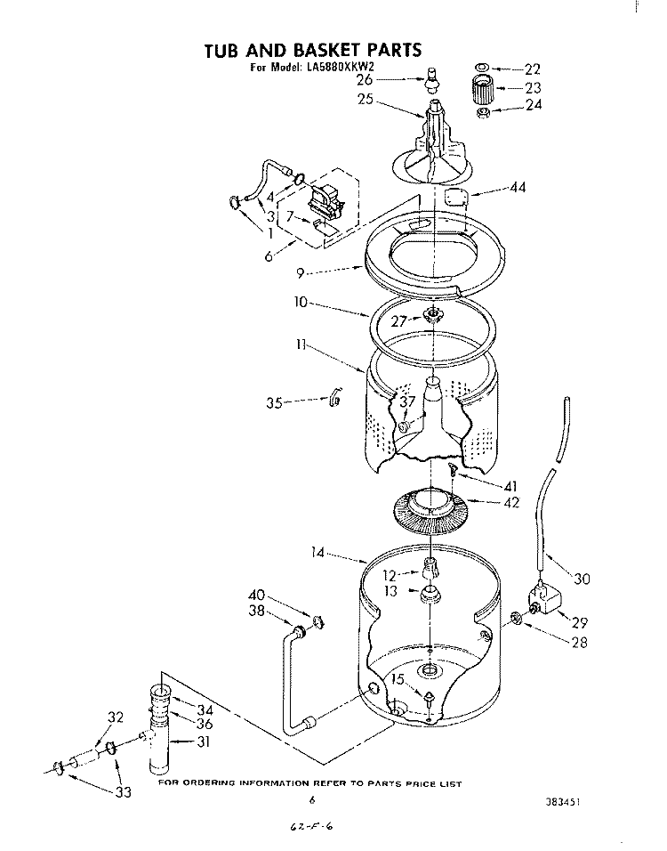 TUB AND BASKET Diagram and Parts List for LA5880XKW2  Whirlpool Washer