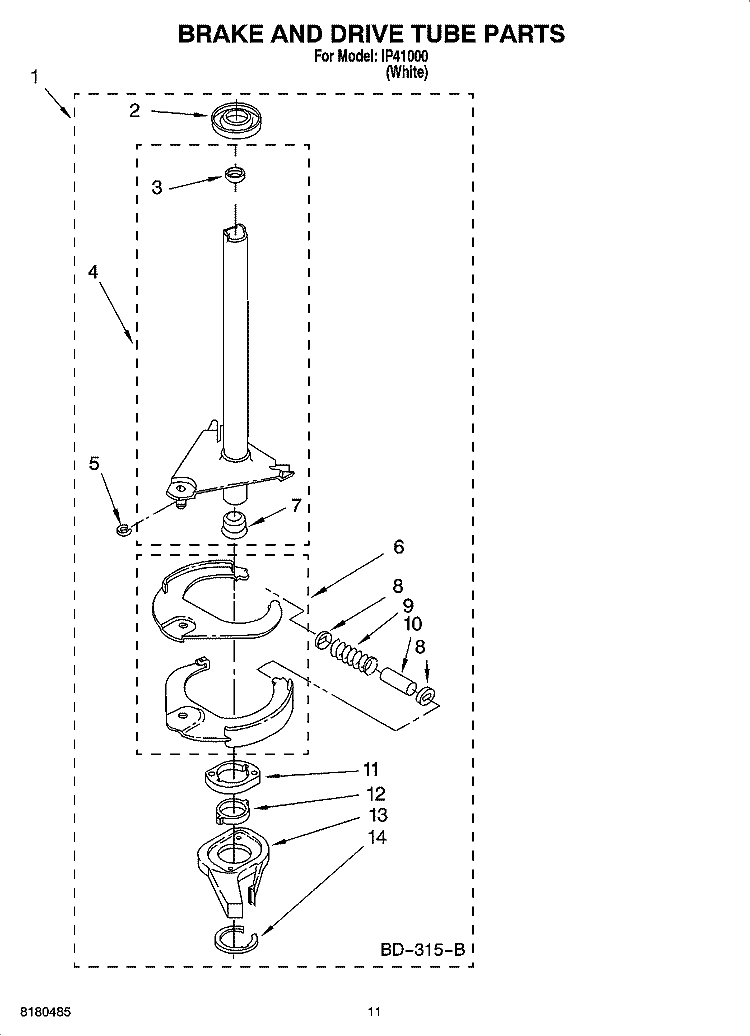 BRAKE AND DRIVE TUBE PARTS Diagram and Parts List for IP41000  Inglis Washer
