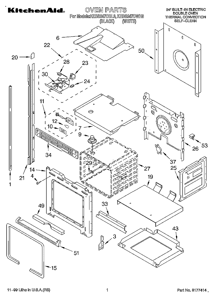 OVEN Diagram and Parts List for KEBS247DBL8  KitchenAid Wall Oven