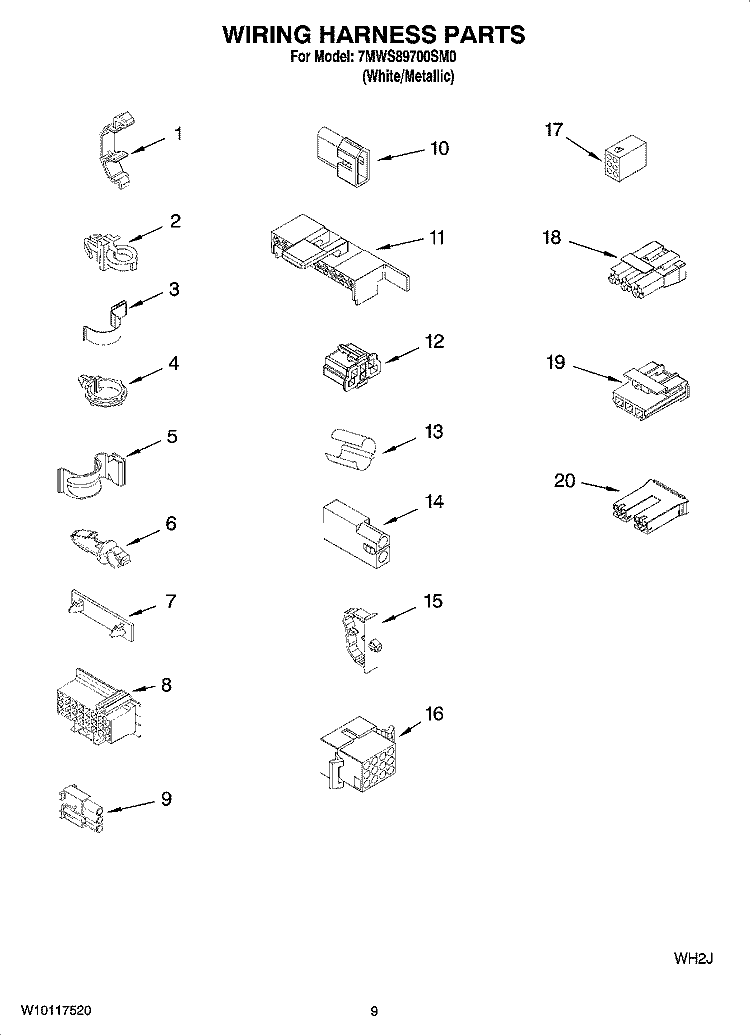 WIRING HARNESS PARTS Diagram and Parts List for 7MWS89700SM0  Whirlpool Washer