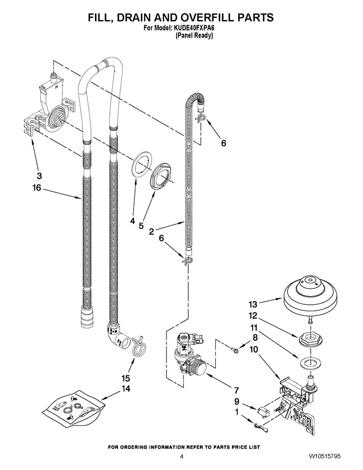 FILL, DRAIN AND OVERFILL PARTS Diagram and Parts List for KUDE40FXPA6  KitchenAid Dishwasher