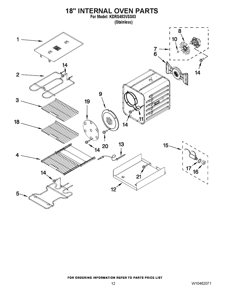 18`` INTERNAL OVEN PARTS Diagram and Parts List for KDRS483VSS03  KitchenAid Range