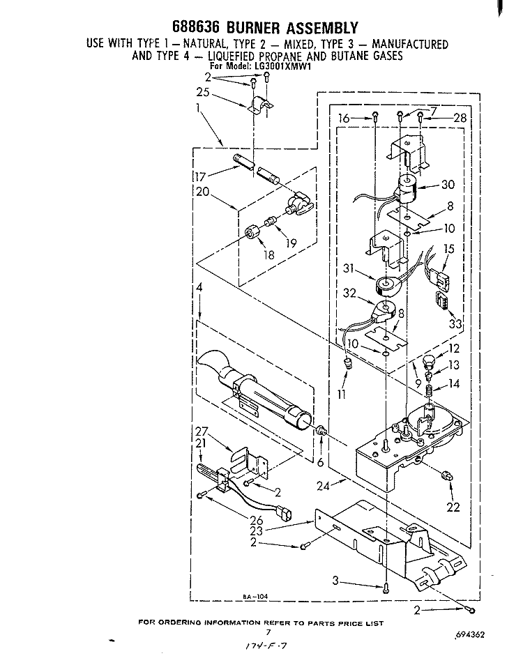 688636 BURNER ASSEMBLY Diagram and Parts List for LG3001XMW1  Whirlpool Dryer