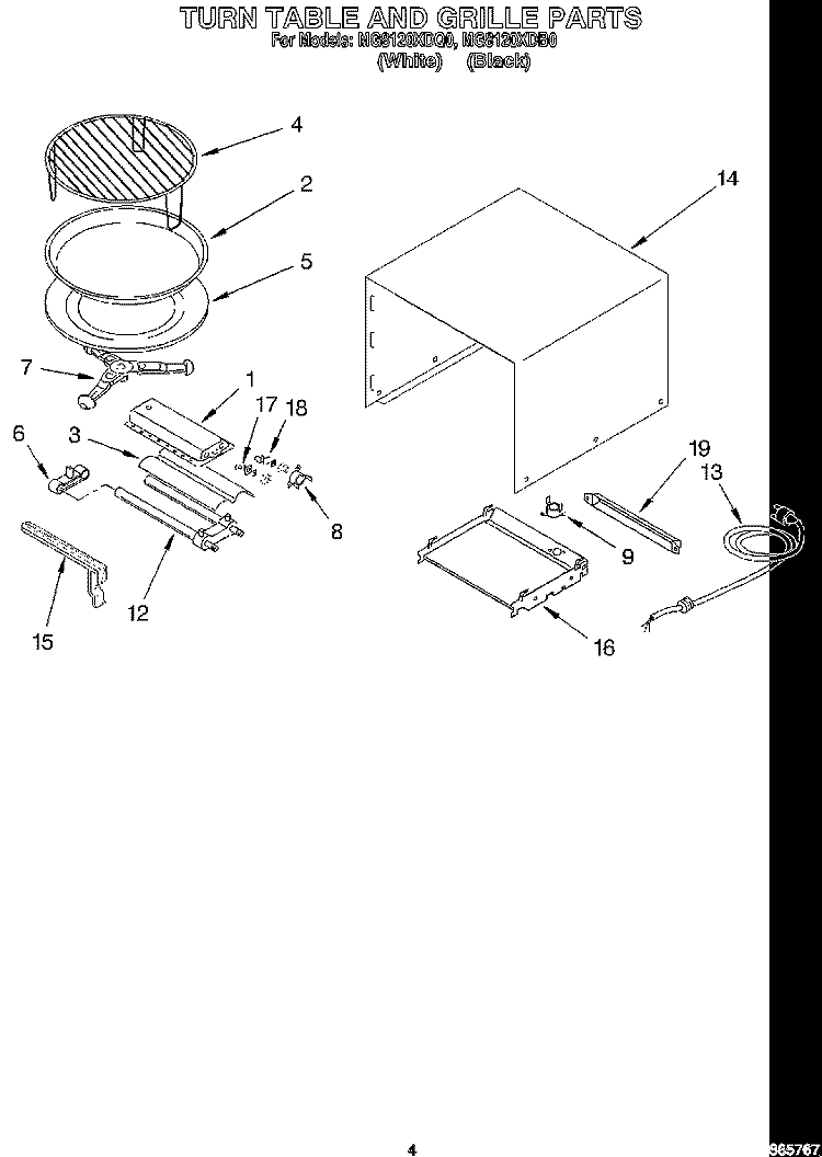 TURN TABLE AND GRILLE Diagram and Parts List for MG8120XDQ0  Whirlpool Microwave