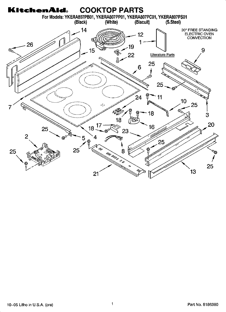 COOKTOP PARTS Diagram and Parts List for YKERA807PB01  KitchenAid Range