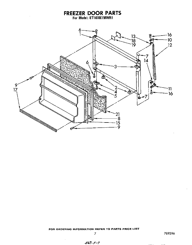 FREEZER DOOR Diagram and Parts List for ET16XK1MWR1  Whirlpool Refrigerator