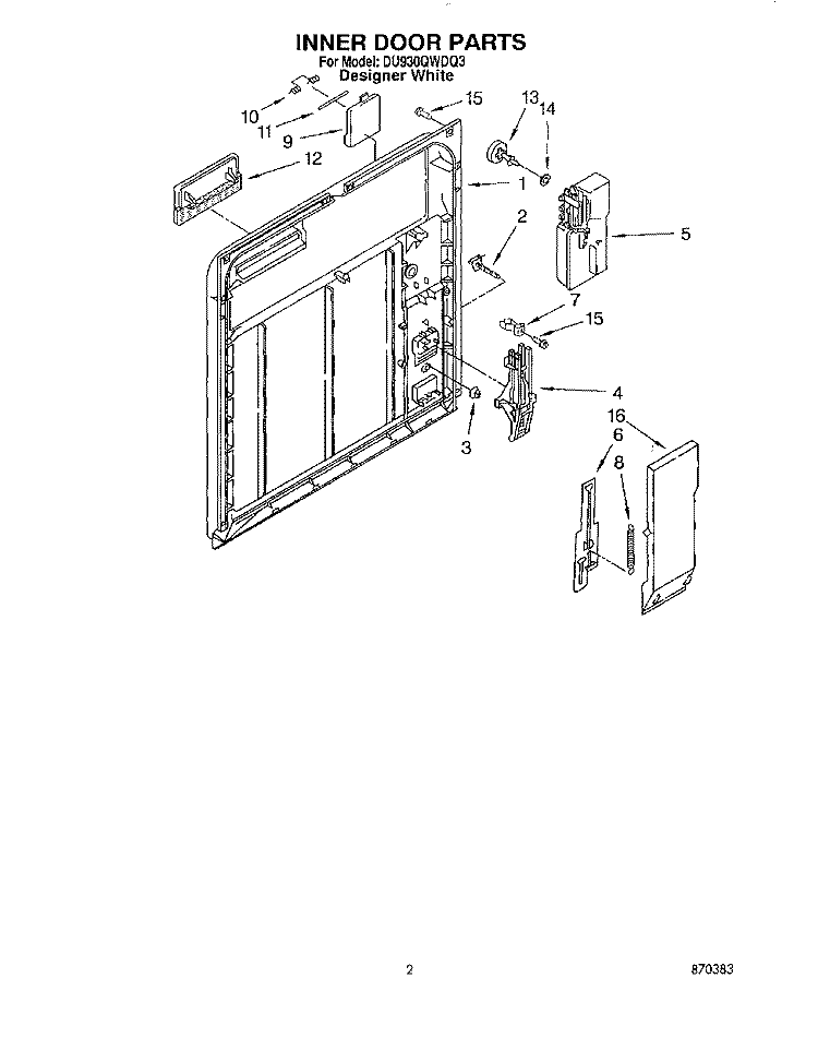 INNER DOOR Diagram and Parts List for DU930QWDQ3  Whirlpool Dishwasher