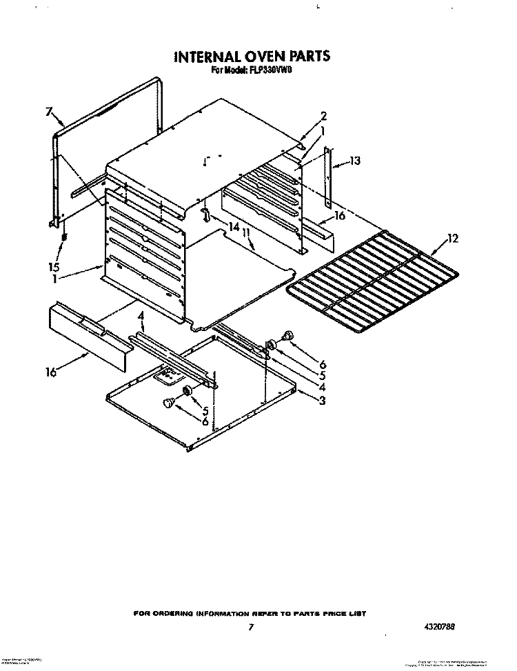 INTERNAL OVEN Diagram and Parts List for FLP330VW0  Roper Range