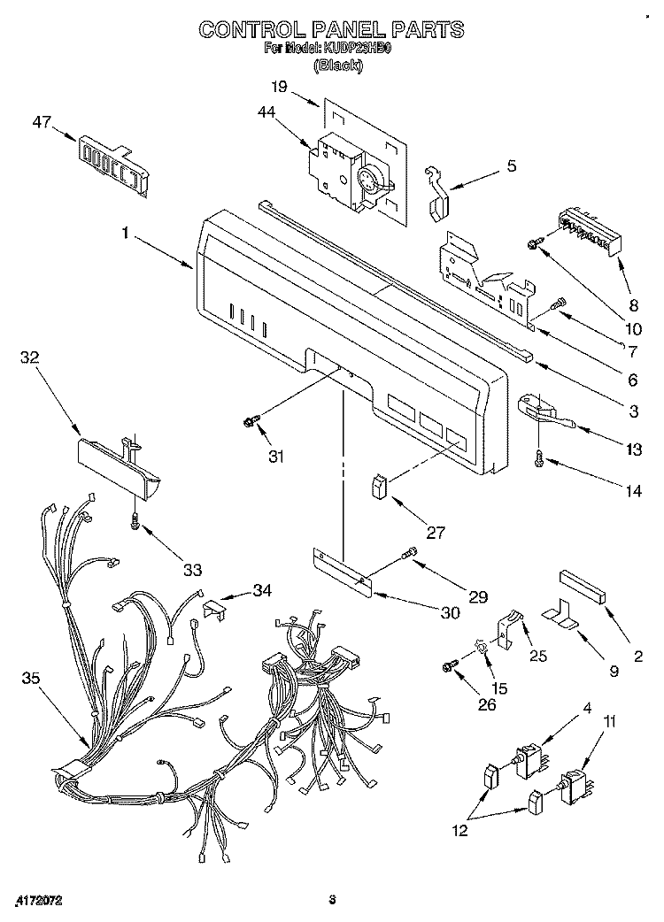 CONTROL PANEL, LIT/OPTIONAL Diagram and Parts List for KUDP23HB0  KitchenAid Dishwasher