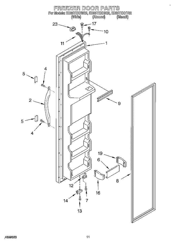 FREEZER DOOR Diagram and Parts List for ED25TEXHN02  Whirlpool Refrigerator