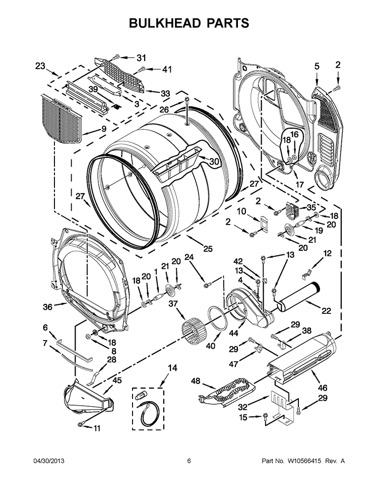 BULKHEAD PARTS Diagram and Parts List for CED8990XW1  Whirlpool Dryer