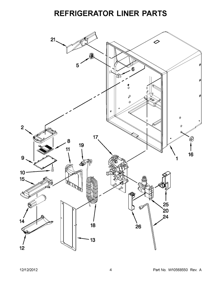 REFRIGERATOR LINER PARTS Diagram and Parts List for GI6FDRXXB08  Whirlpool Refrigerator