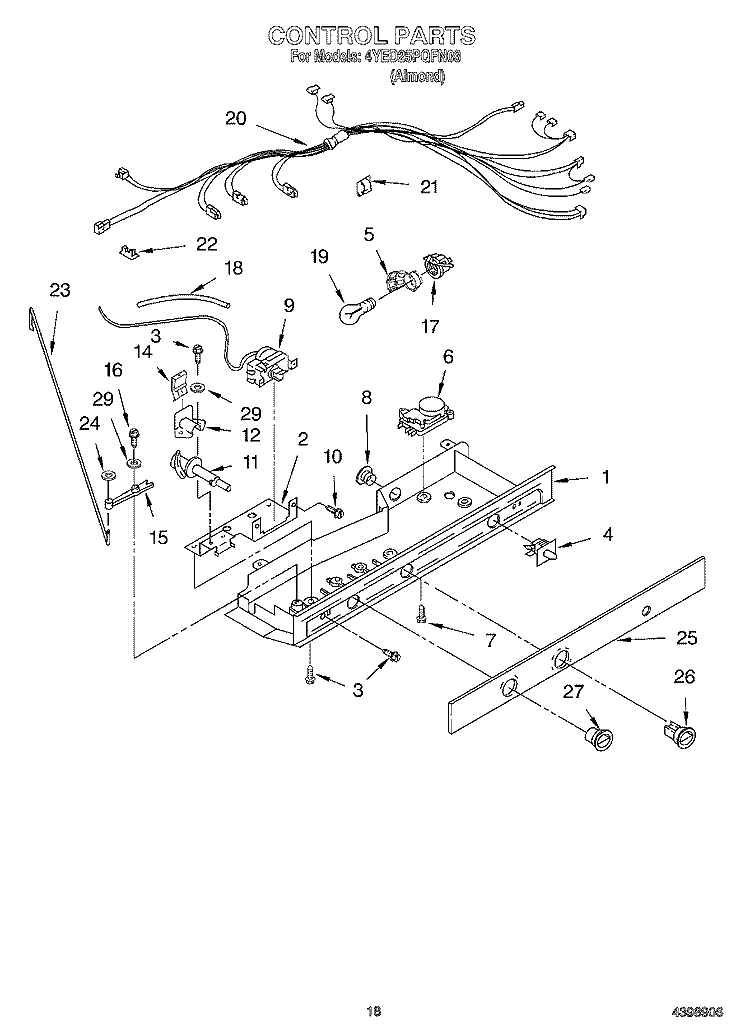 CONTROL Diagram and Parts List for 4YED25PQFN03  Whirlpool Refrigerator