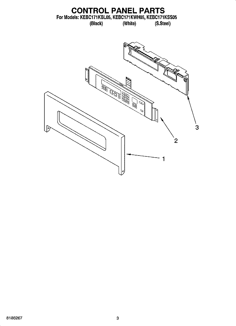 CONTROL PANEL PARTS Diagram and Parts List for KEBC171KSS05  KitchenAid Wall Oven