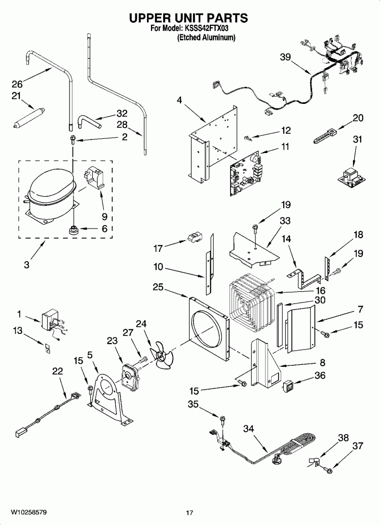 UPPER UNIT PARTS Diagram and Parts List for KSSS42FTX03  KitchenAid Refrigerator
