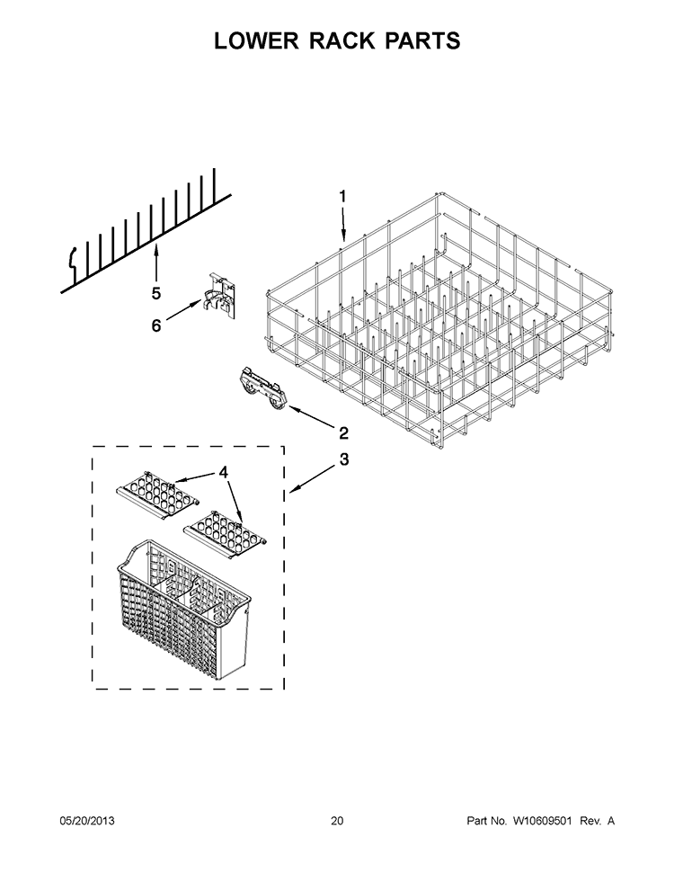 LOWER RACK PARTS Diagram and Parts List for IUD8100YS2  Whirlpool Dishwasher