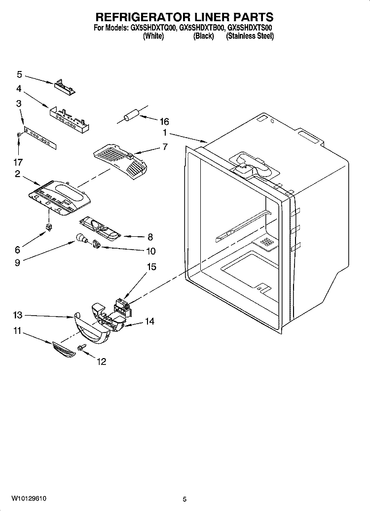 REFRIGERATOR LINER PARTS Diagram and Parts List for GX5SHDXTB00  Whirlpool Refrigerator