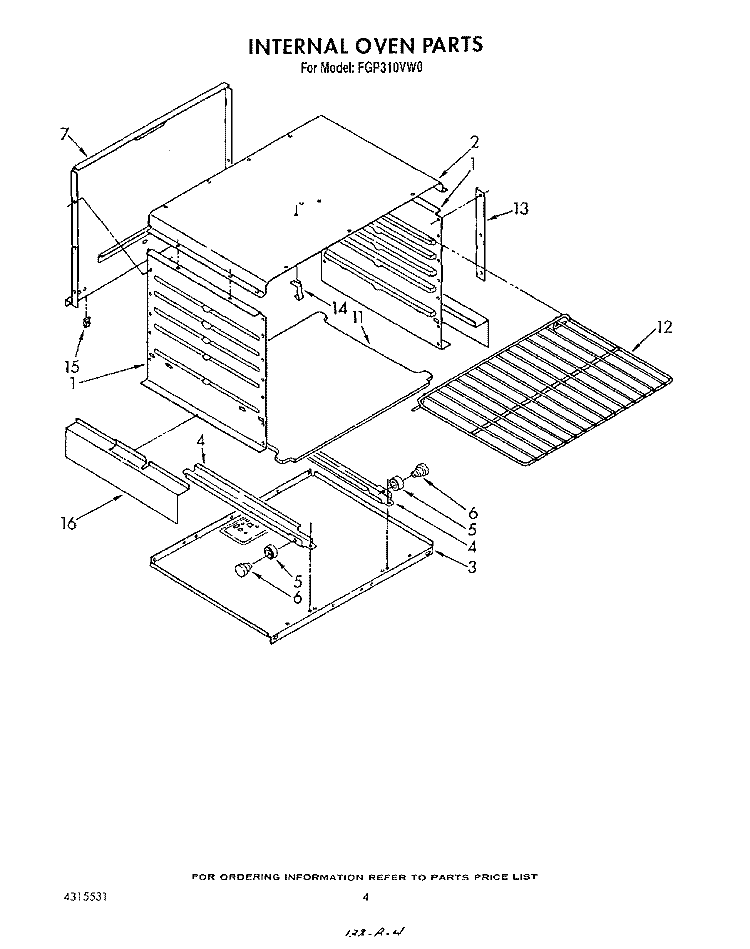 INTERNAL OVEN Diagram and Parts List for FGP310VL0  Whirlpool Range