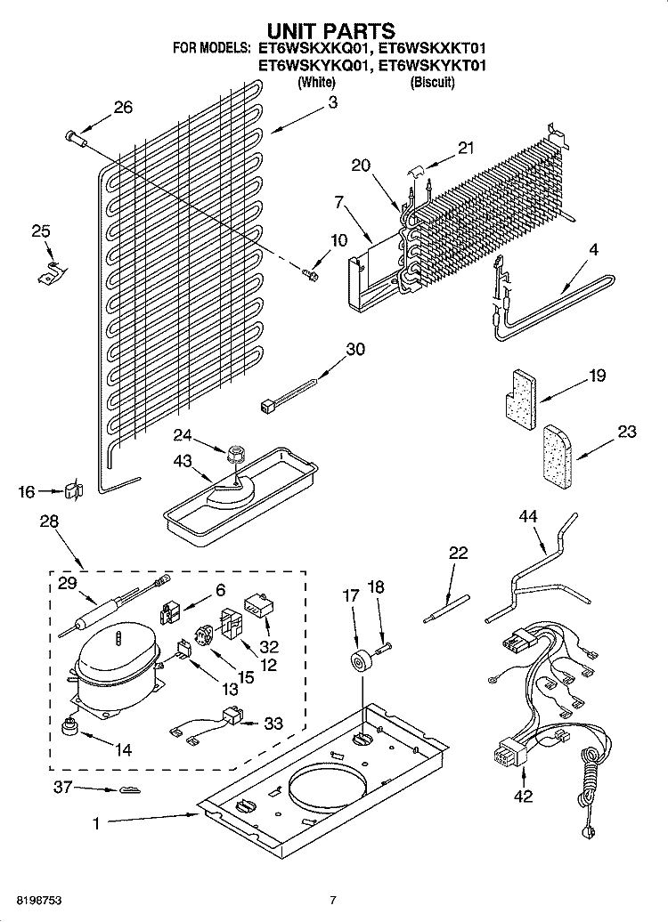UNIT PARTS Diagram and Parts List for ET6WSKYKT01  Whirlpool Refrigerator