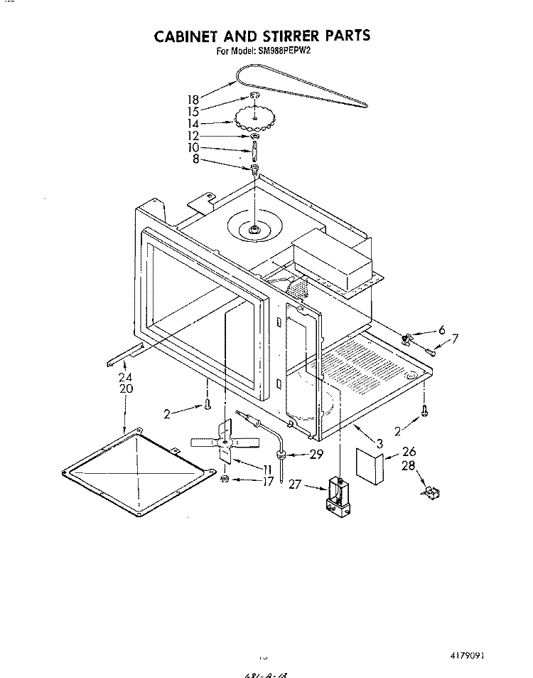 CABINET AND STIRRER Diagram and Parts List for SM988PEPW2  Whirlpool Range