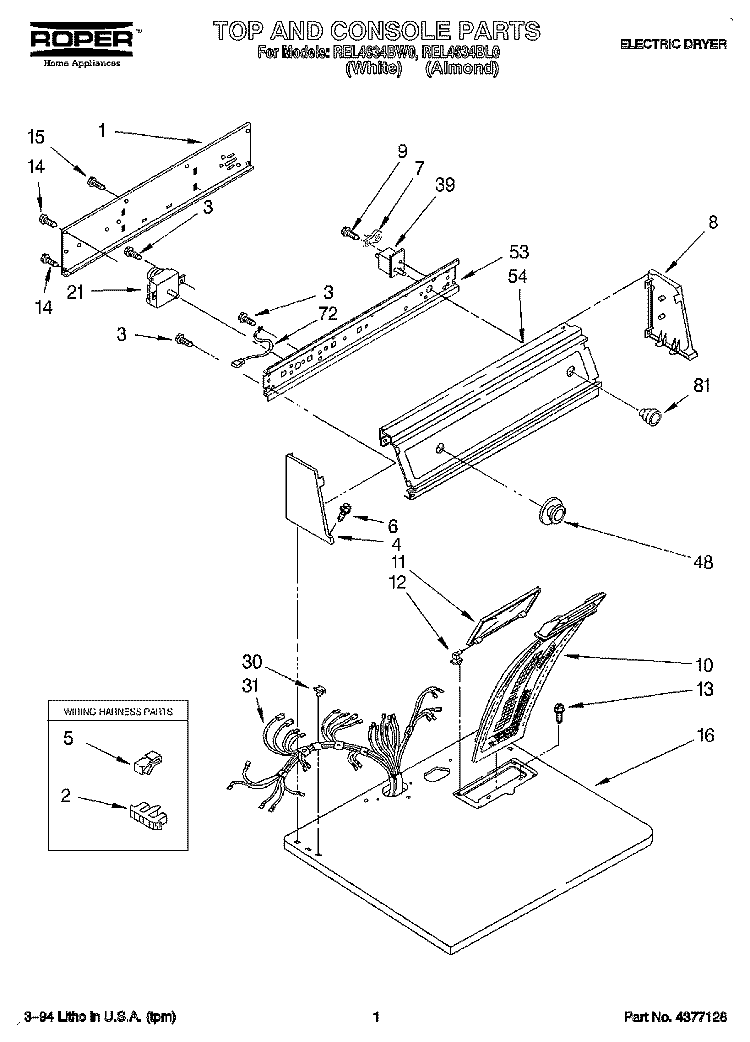SECTION Diagram and Parts List for REL4634BL0  Roper Dryer