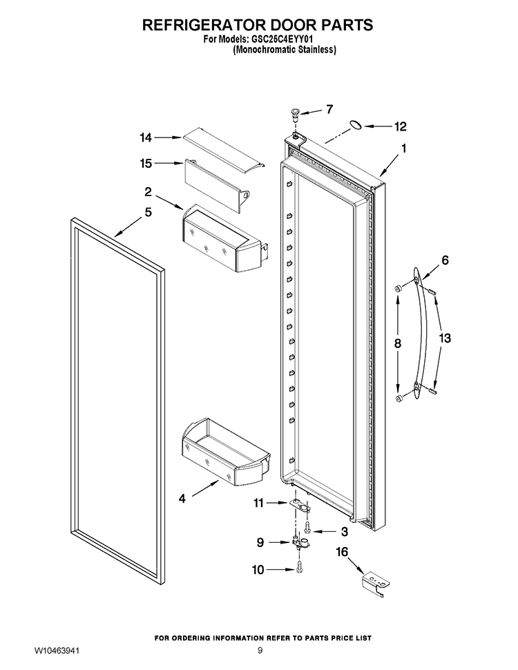 REFRIGERATOR DOOR PARTS Diagram and Parts List for GSC25C4EYY01  Whirlpool Refrigerator