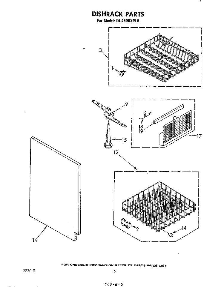 DISHRACK Diagram and Parts List for DU4500XM0  Whirlpool Dishwasher