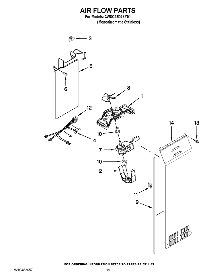AIR FLOW PARTS Diagram and Parts List for 3WSC19D4XY01  Whirlpool Refrigerator