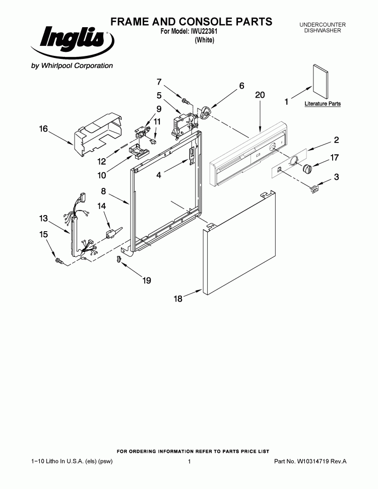 FRAME AND CONSOLE PARTS Diagram and Parts List for IWU22361  Inglis Dishwasher