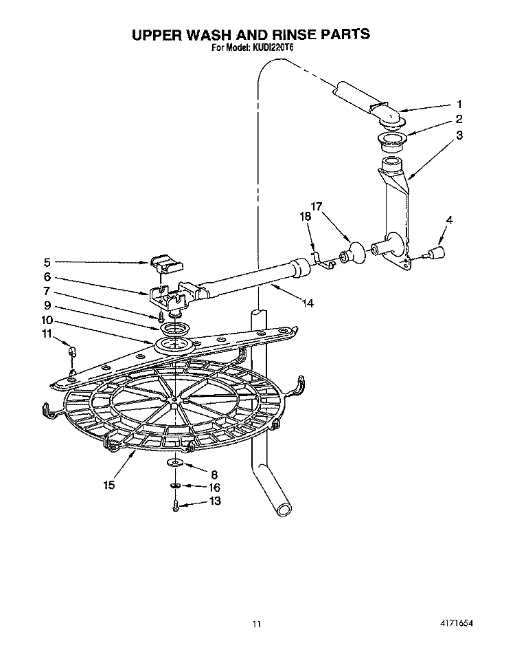 UPPER WASH AND RINSE Diagram and Parts List for KUDI220T6  KitchenAid Dishwasher